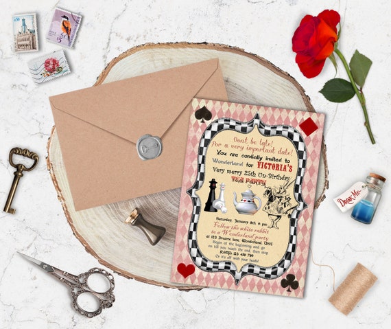Alice In Wonderland Vintage Themed Party Invitations, 10 Cards With  Envelopes