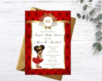 Princess Baby Shower Invitation, Little Princess Baby Shower Invite, Royal Baby Shower Invitation, Red Gold - Printable, Digital file, BSG04