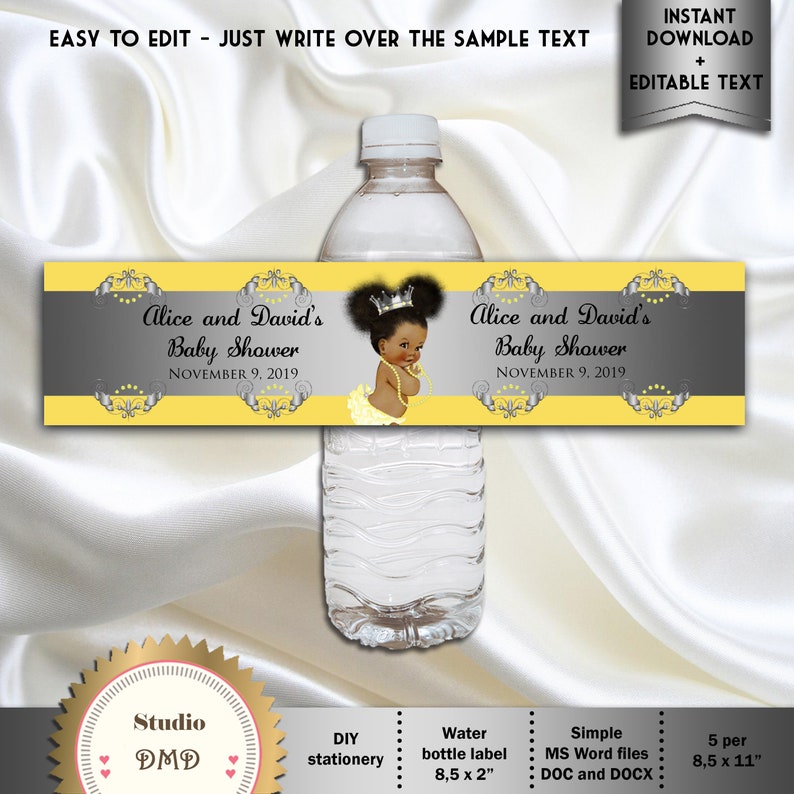 printable baby shower water bottle labels little princess etsy