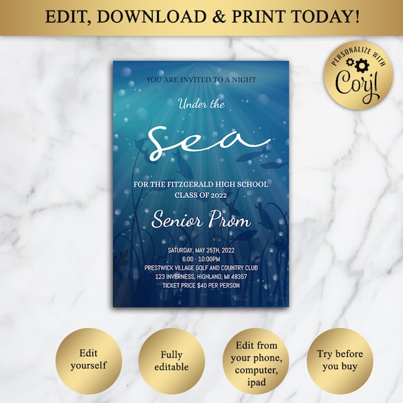 Under the Sea Prom Invitation High School Prom Invitation Etsy