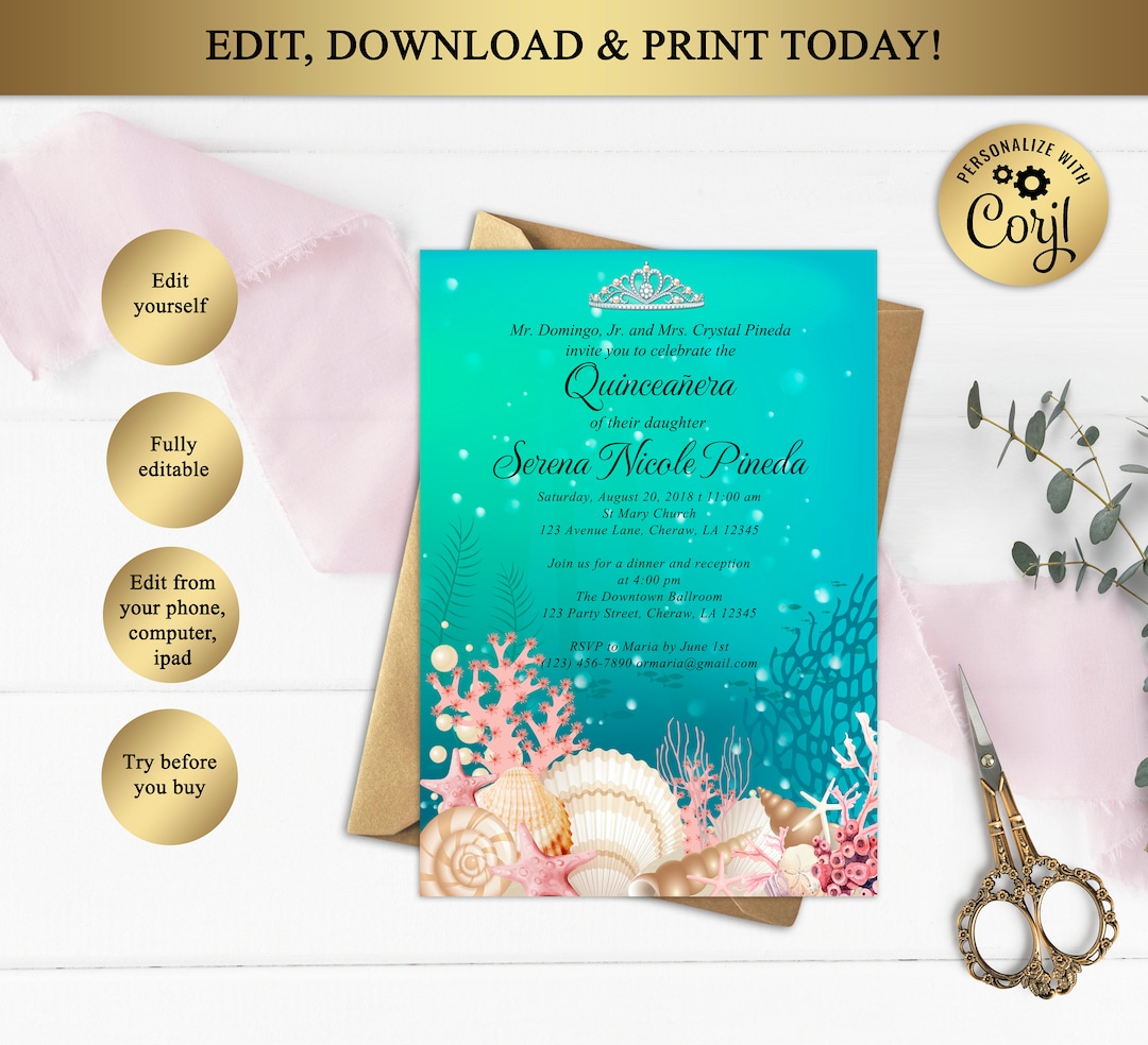 Quinceañera Invitation, Under the Sea Invitation, Birthday Invitation ...