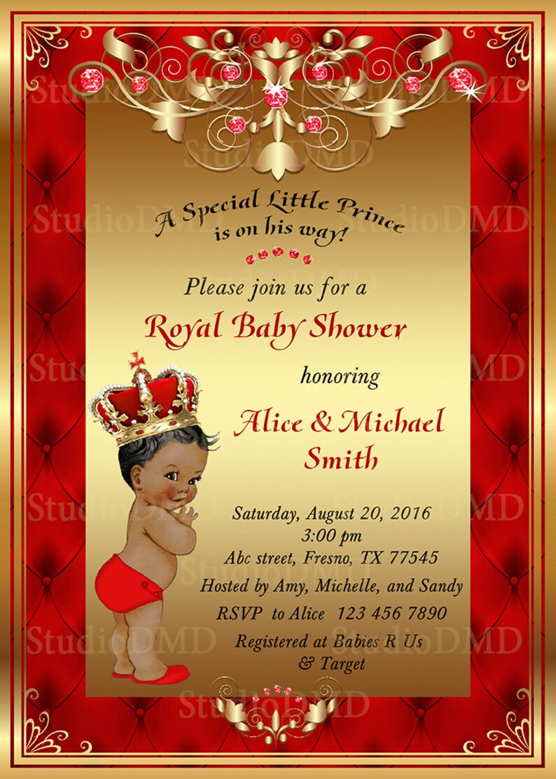 Printable Royal Baby Shower Invitation Regal Red Gold Card Etsy