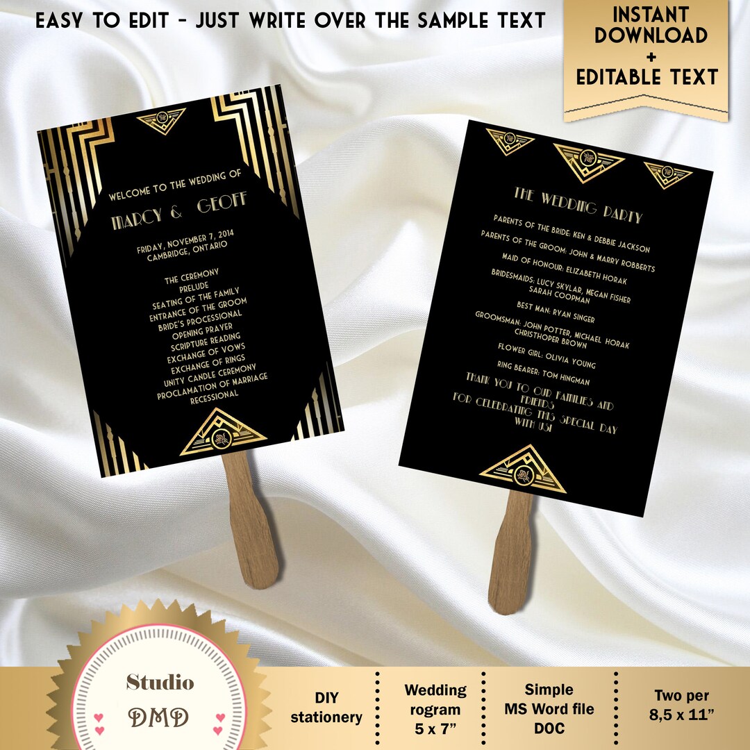 Printable Wedding Program Template Art Deco Great Gatsby