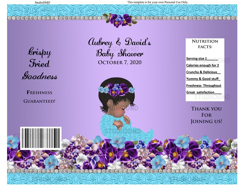 DOWNLOAD Instantly EDITABLE text in Word African American Purple Printable Chip Bag Wrapper Labels BS73 Baby Girl Royal Baby Shower