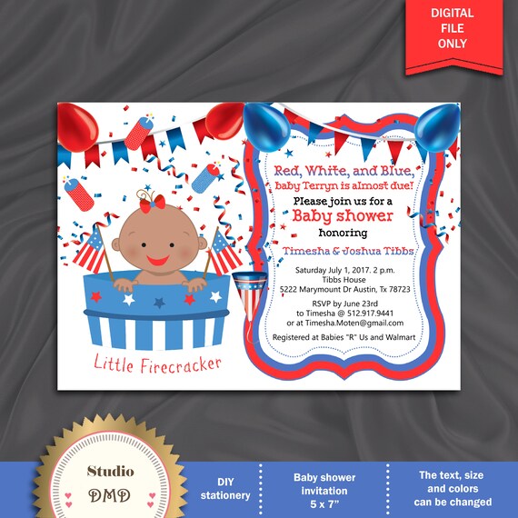 red white and blue baby shower invitations