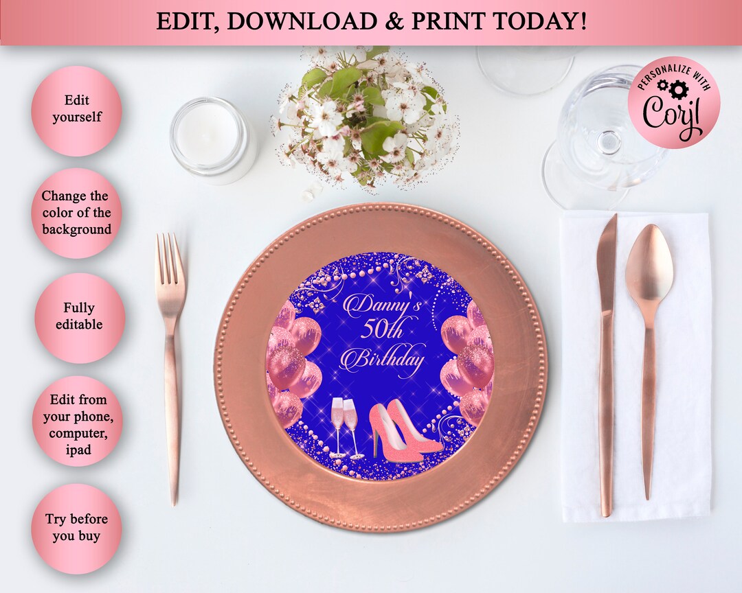 Printable Charger Plate Insert or Centerpiece Royal Blue Etsy