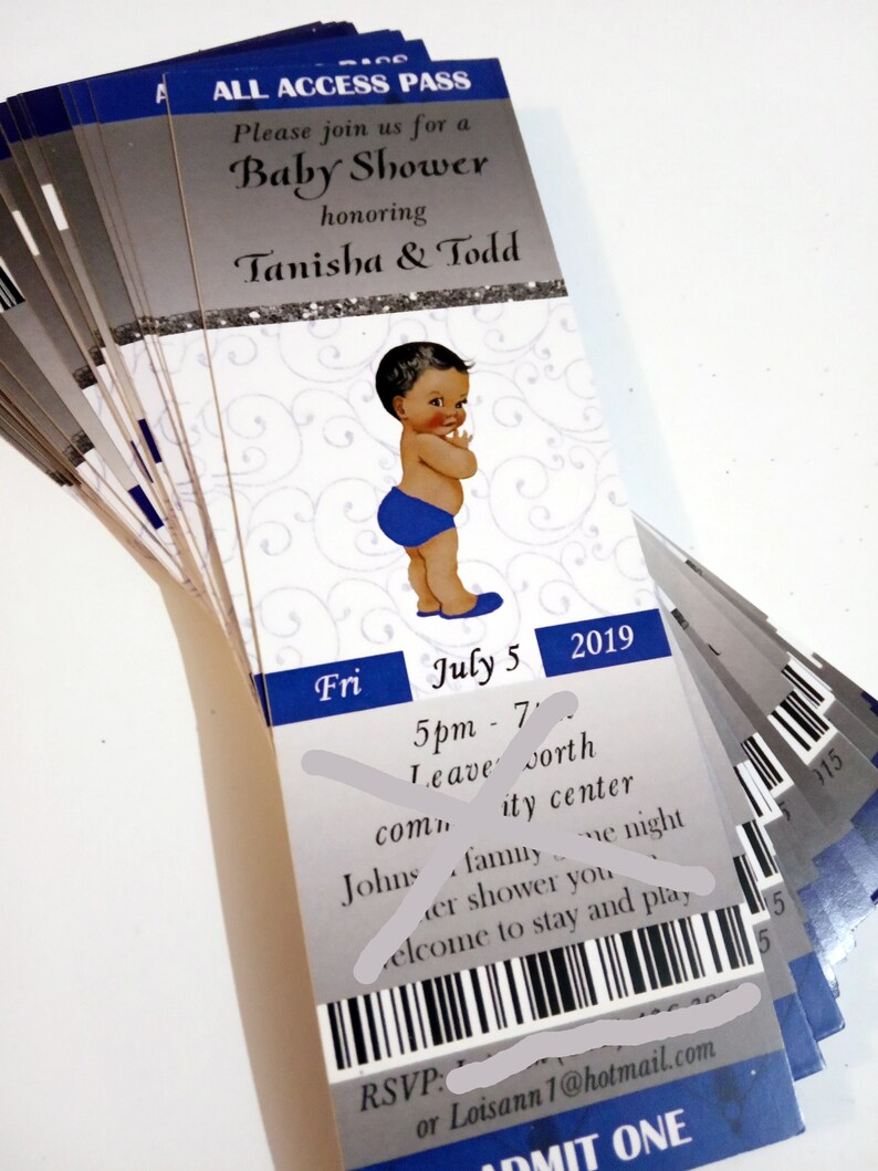 Boy Baby Shower Invitation Ticket Royal Blue and Silver Etsy