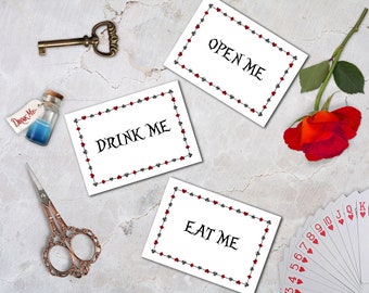 Alice in Wonderland Party Signs, Open Me, Eat me, Drink me, Mad Hatter Tea Party, Wonderland Party Decoration - Instant Download, AW01