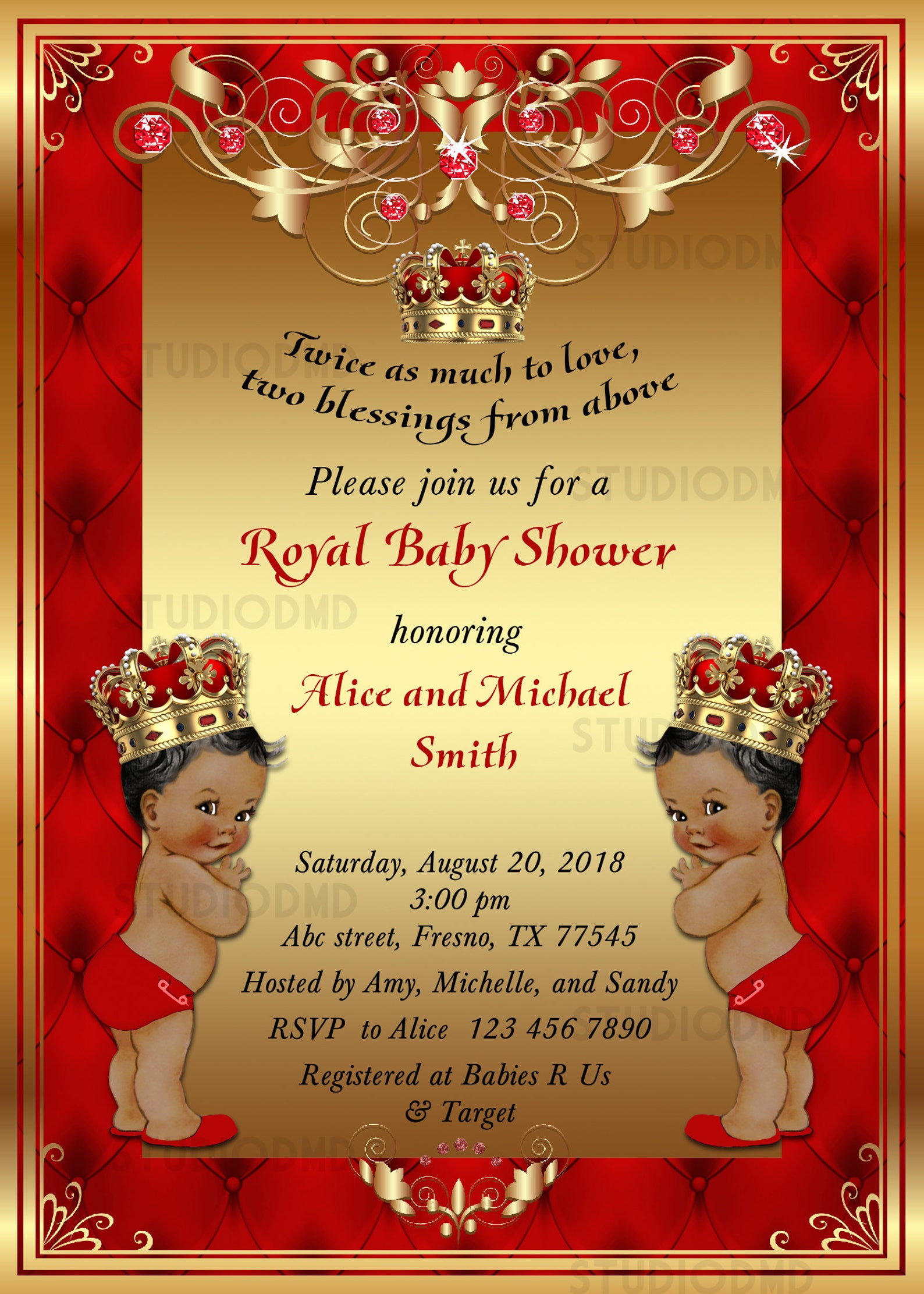 Printable Twin Boys Baby Shower Invitation Royal Baby Shower Etsy