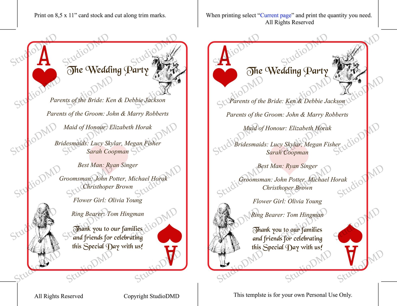 Alice in Wonderland Playing Card Program Template DIY Fan - Etsy