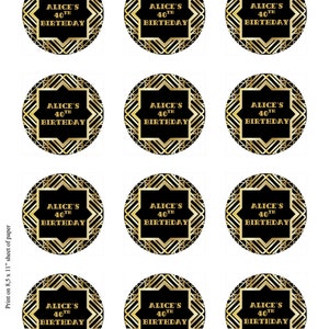 Great Gatsby Art Deco Cupcake Toppers, Stickers, Labels, Black and Gold ...