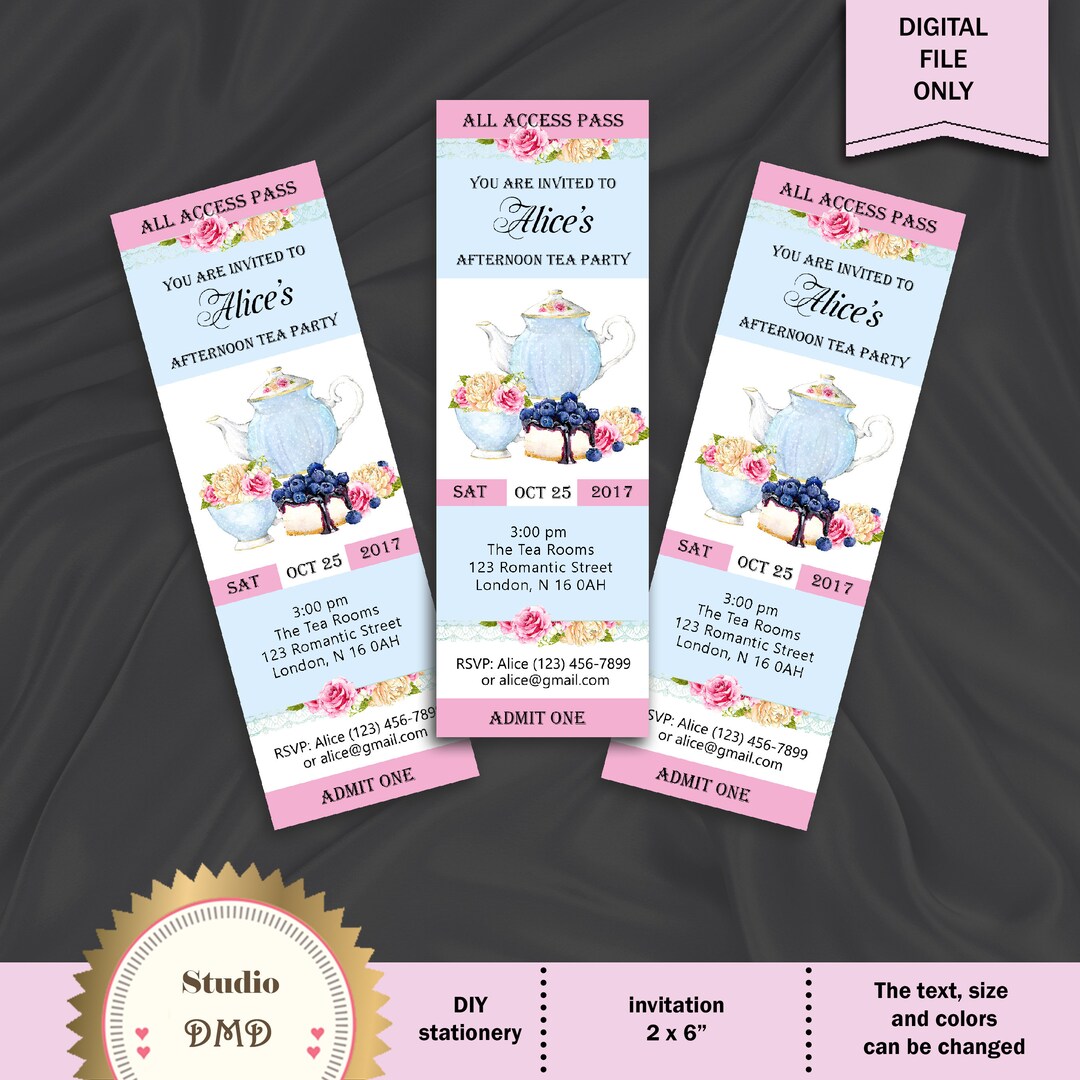 Printable Tea Party Invitation, High Tea Party Invitations, Ticket ...