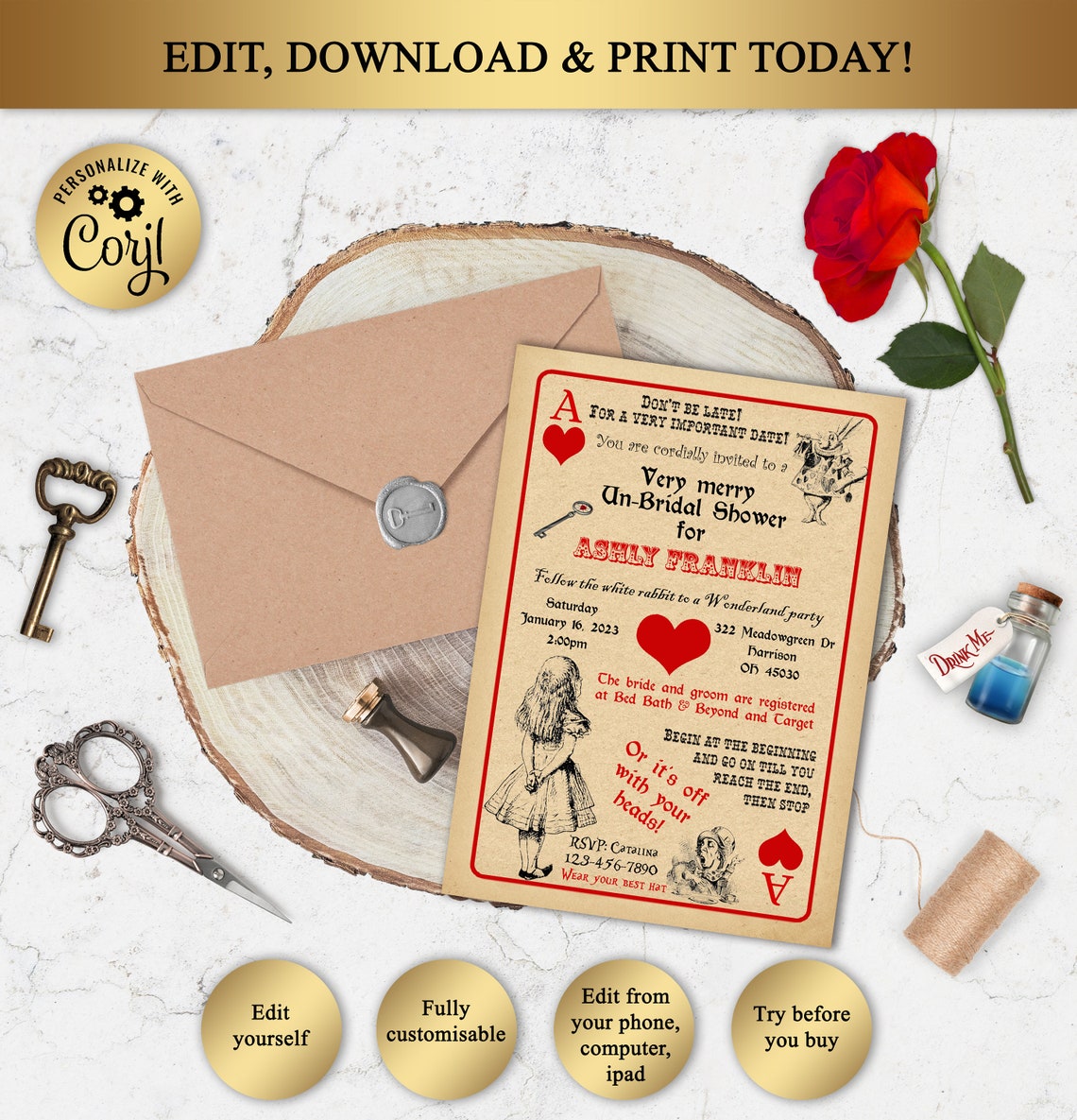 Alice in Wonderland Bridal Shower Invitation Mad Hatter Tea Etsy