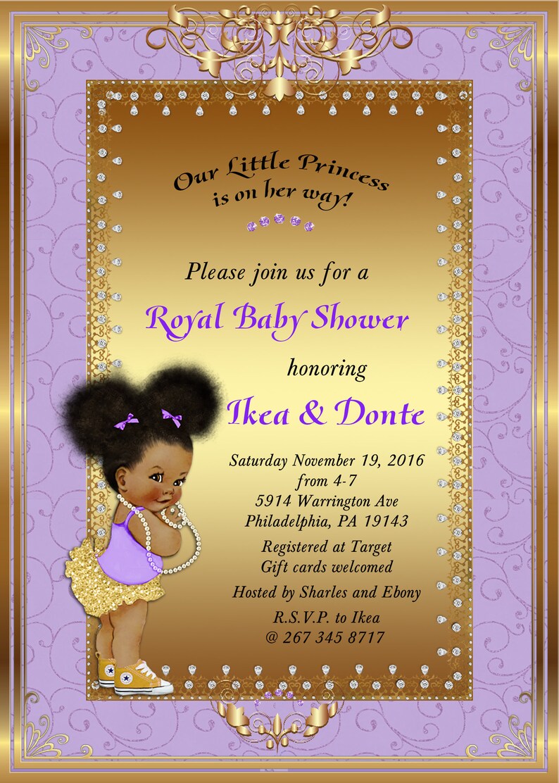Little Princess Purple and Gold Baby Shower Invitation Puff - Etsy