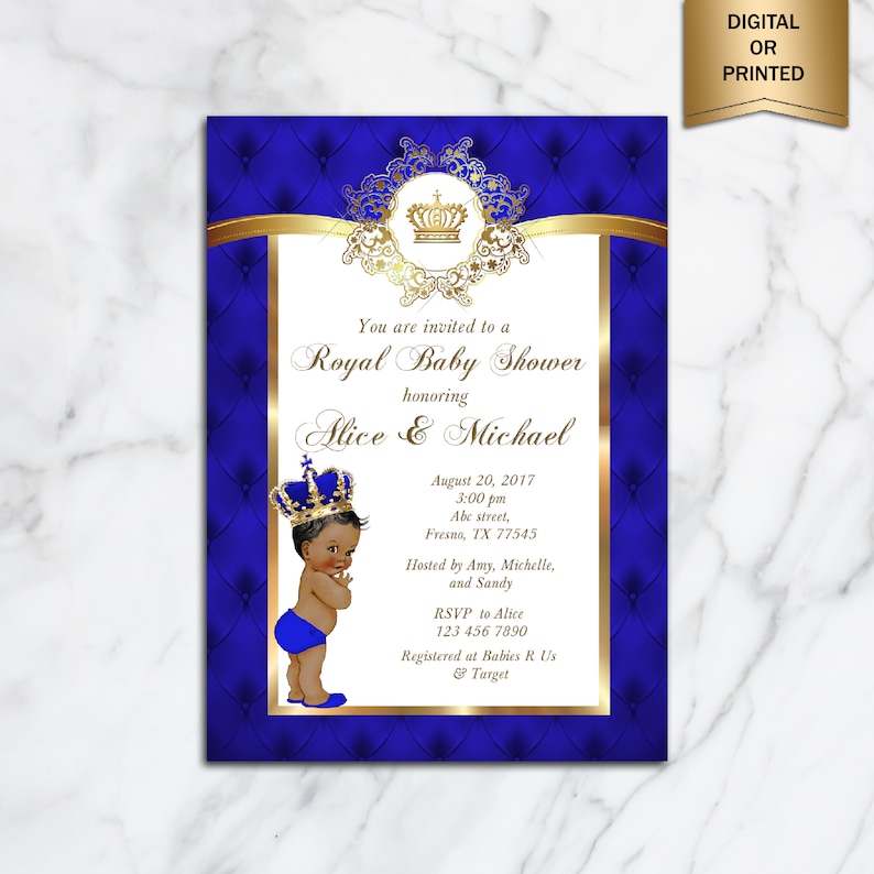Prince Kid Shower Invitation, Minor Prince, Royal Youngster Boy Invitation, African American, Royal Blue Gold - Released Or Electronic record, BBS01 picture relating to Free Printable Prince Baby Shower Invitations identified as Prince Boy or girl Shower Invitation, Minimal Prince, Royal Little one Boy Invitation, African American, Royal Blue Gold - Released Or Electronic document, BBS01
