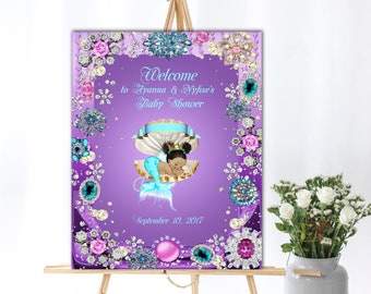 Welcome Baby Sign or Backdrop, Girl Baby Shower, Little Mermaid Baby Shower, Under the Sea, Purple - Printable, Digital File, BSM03