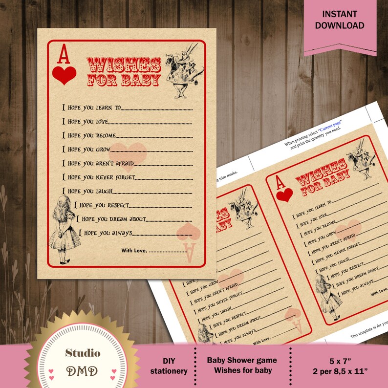 Printable Baby Shower Game Card Template Wishes For Baby Etsy