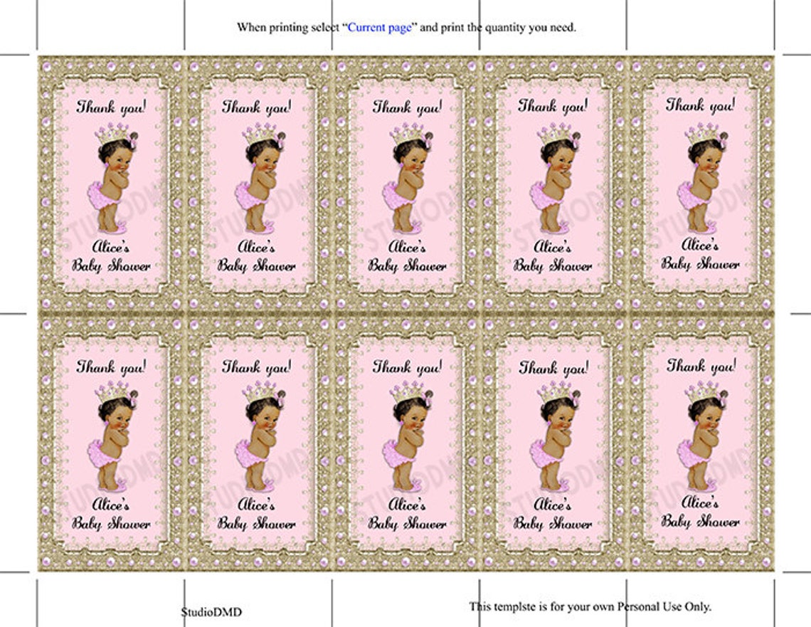 Printable Baby Shower Thank You Tags Favor Tags Princess - Etsy