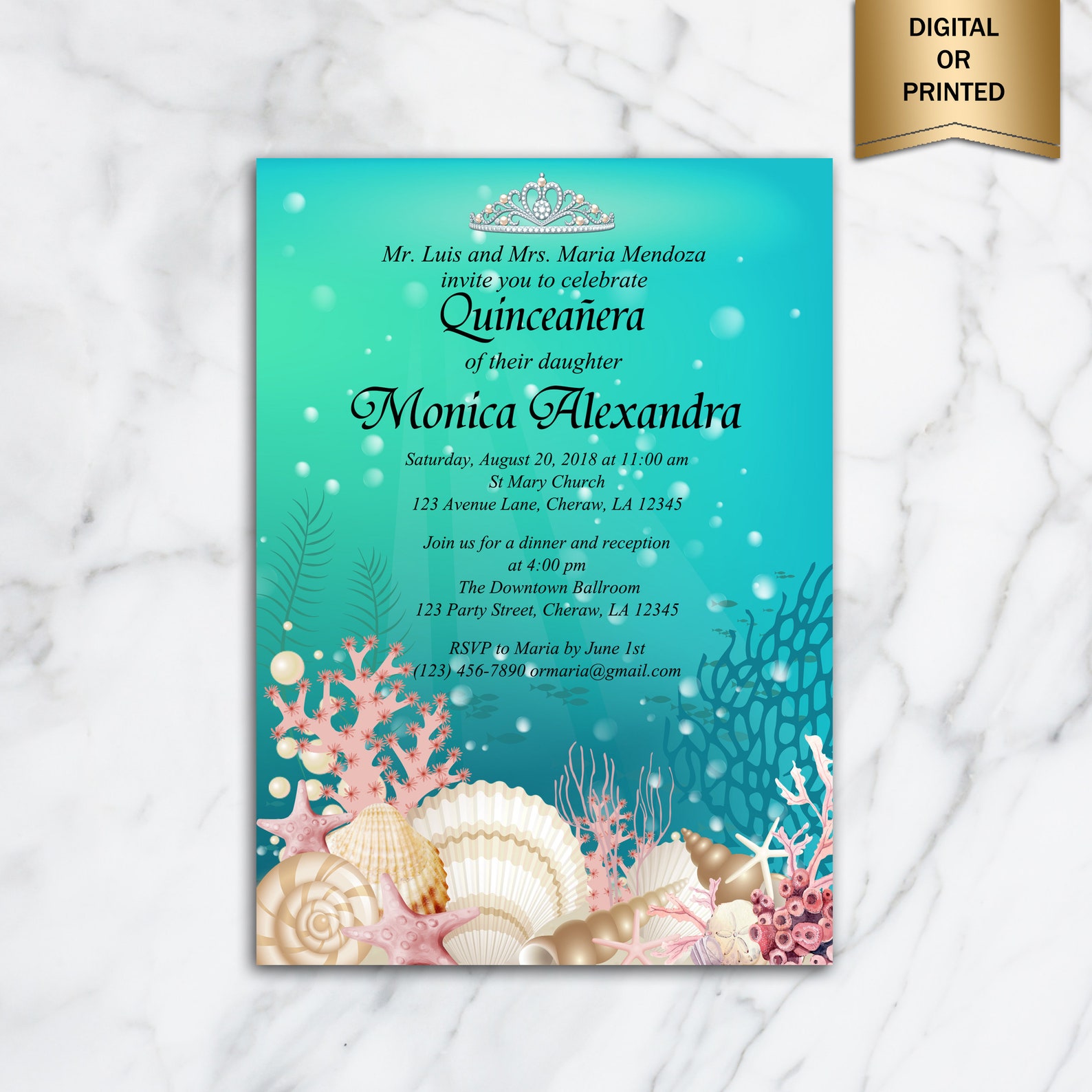 Quinceañera Invitation Under the Sea Invitation Birthday - Etsy