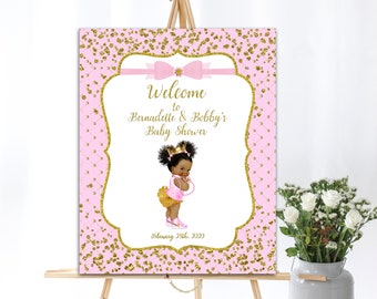 Printable Welcome Baby Sign, It's a Girl, Little Princess Baby Shower, Royal Baby Shower, Gold Confetti, Pink Gold - Digital File, BSGP01