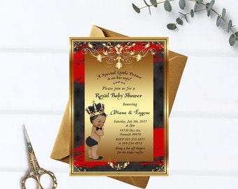 Black Tie Baby Shower Invitation, Little Prince, Royal Baby Shower Invitation,Baby Boy, African American - Printable, Digital file, BBS03