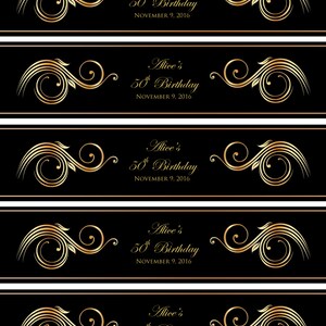 Printable Water Bottle Labels Elegant Black and Gold Birthday, Bridal ...
