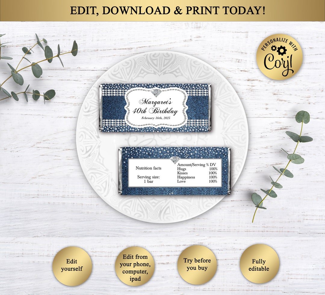 Printable Denim and Diamonds Candy Bar Wrapper, Denim and Diamonds ...