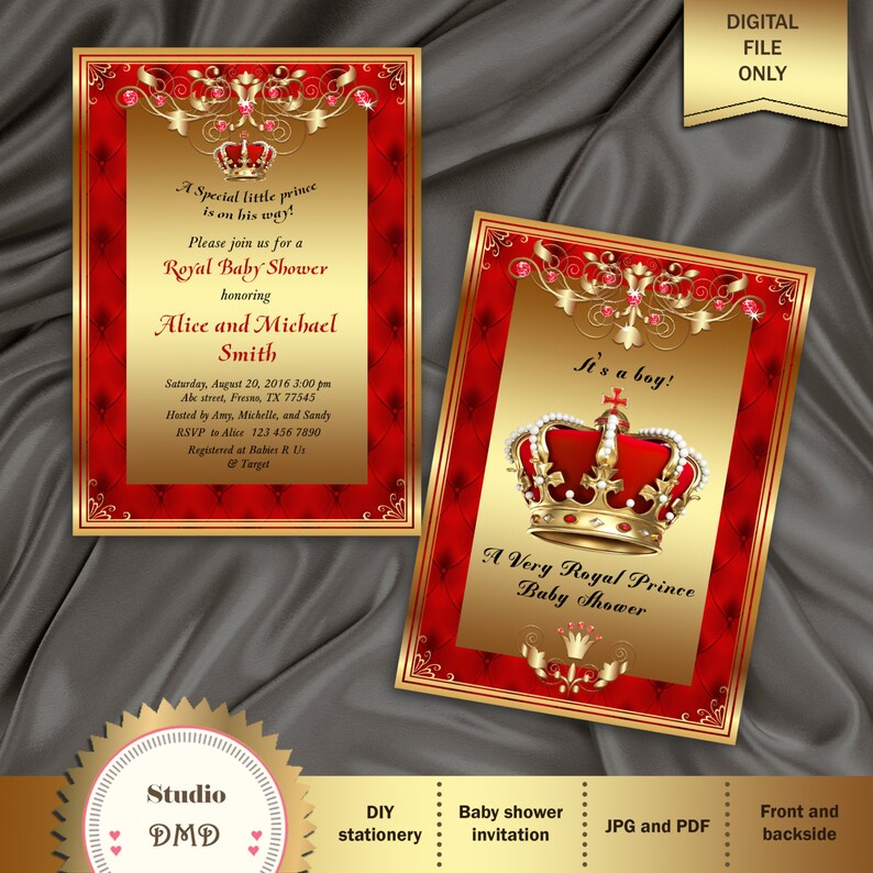 Printable Royal Baby Shower Invitation Regal Red Gold Card Etsy Printable Royal Baby Shower Invitation Regal Red Gold Card Etsy