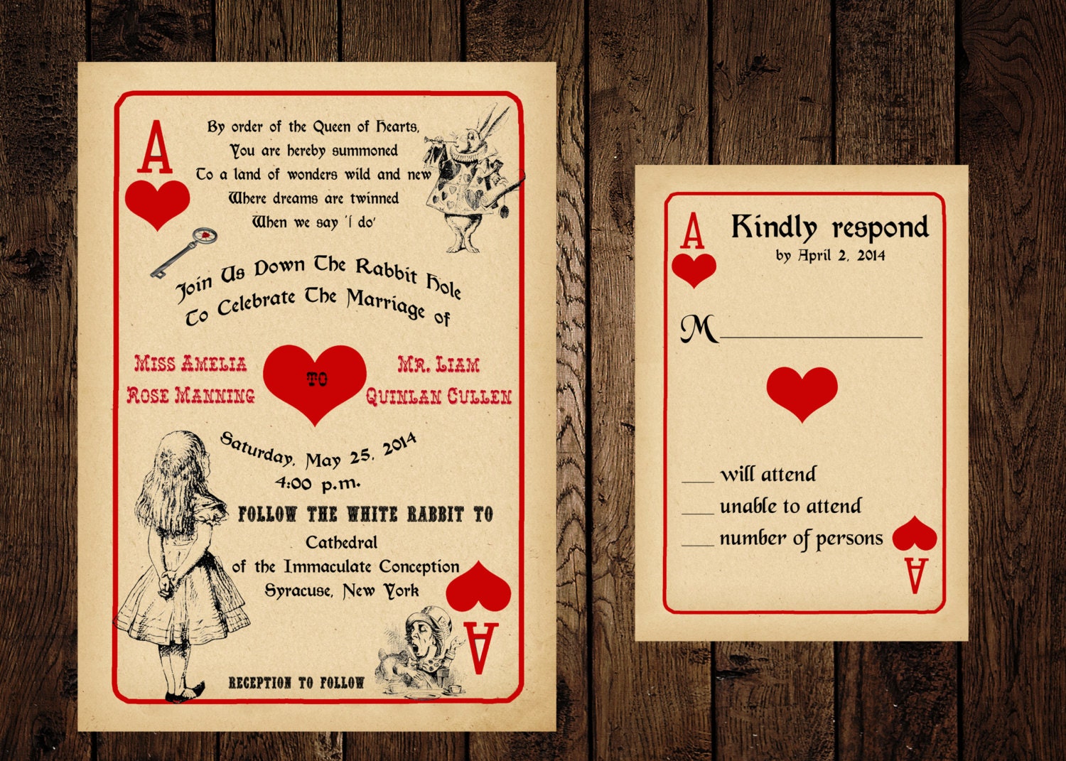 Printable Alice in Wonderland Wedding Invitation and Response Etsy