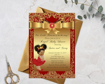 Princess Baby Shower Invitation, Little Princess Baby Shower Invite, Red Gold, Royal Baby Shower Invitation - Printable, Digital file, BSG04