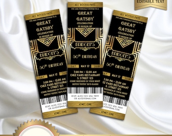 Great Gatsby Style Art Deco Party Invitation, Prom, Birthday 40th 50th 60th 70th 80th 90th - DOWNLOAD Instantly, EDITABLE Text in Word, GG01