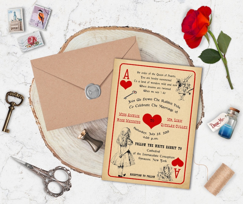 Printable Alice in Wonderland Wedding Invitation Fairytale Etsy