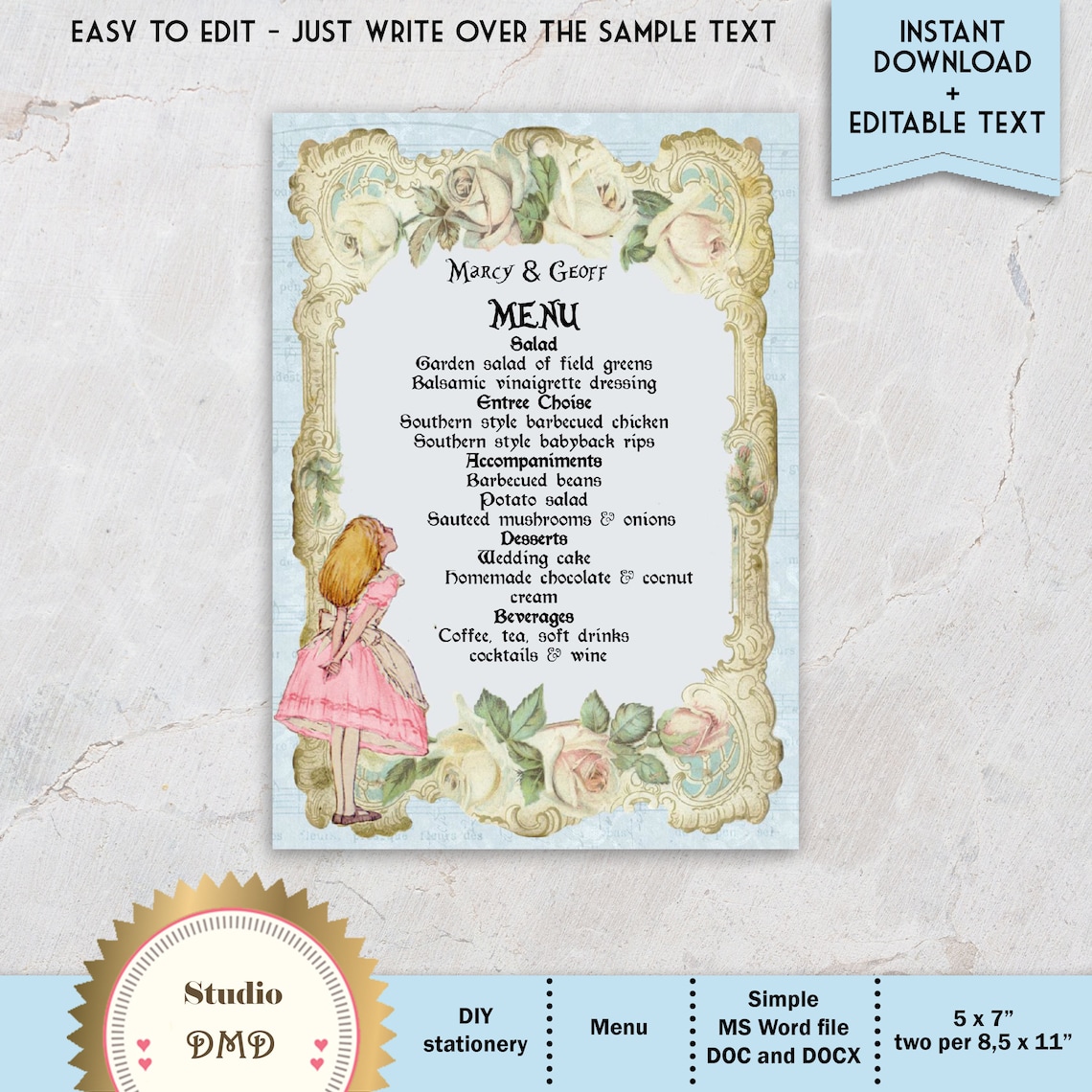 Prinable Menu Template Alice in Wonderland Mad Hatter Tea - Etsy