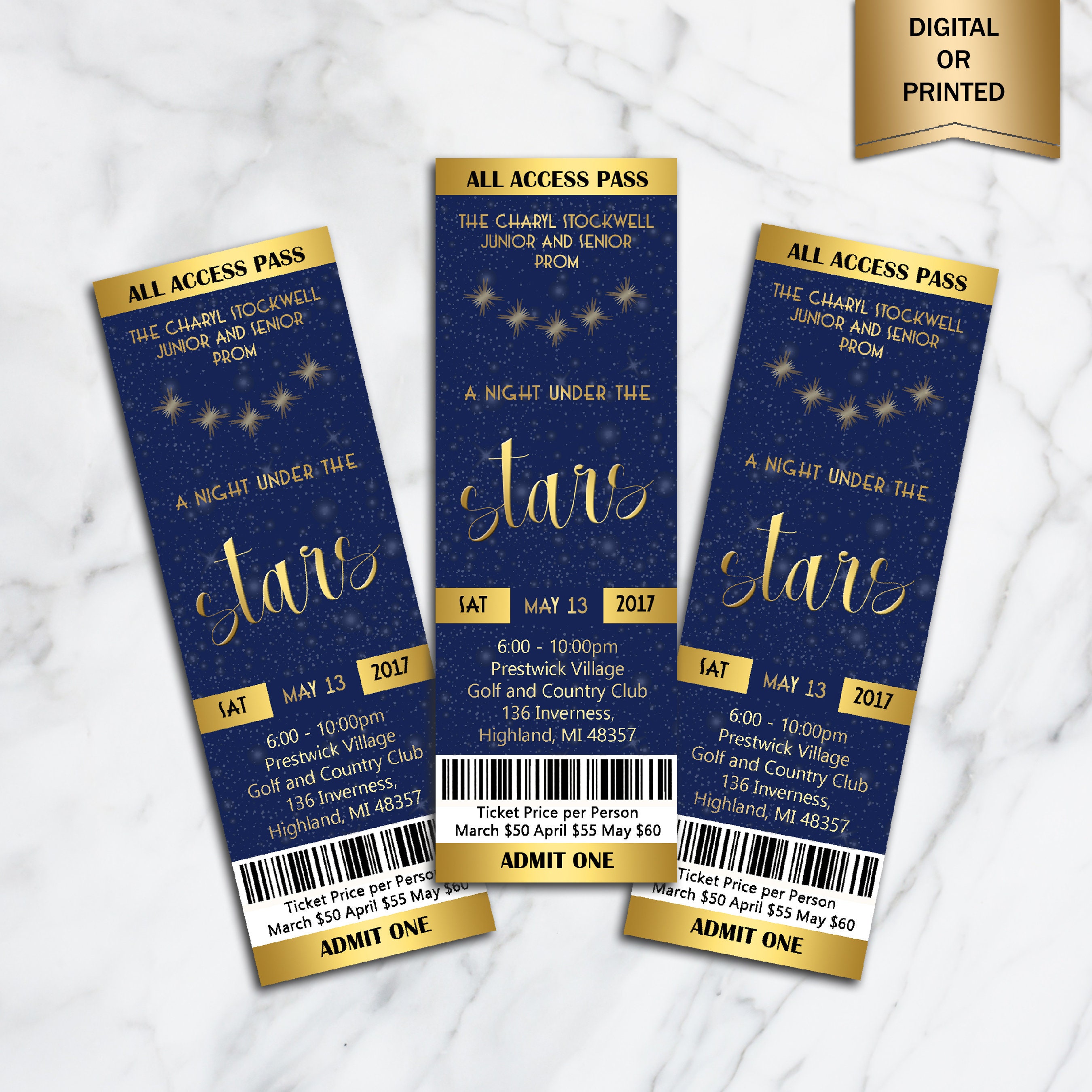 Printable Prom Ticket Invitation A Night Under the Stars Etsy Australia