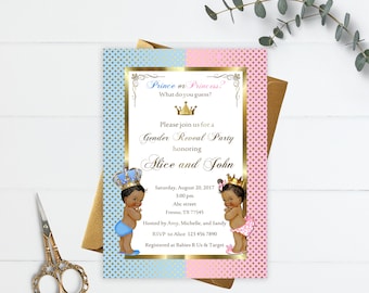 Printable Gender Reveal Invitation, Baby Reveal Invitation, Prince or Princess, Boy Or Girl Invite, Pink Blue - Digital File, DIY, BS17