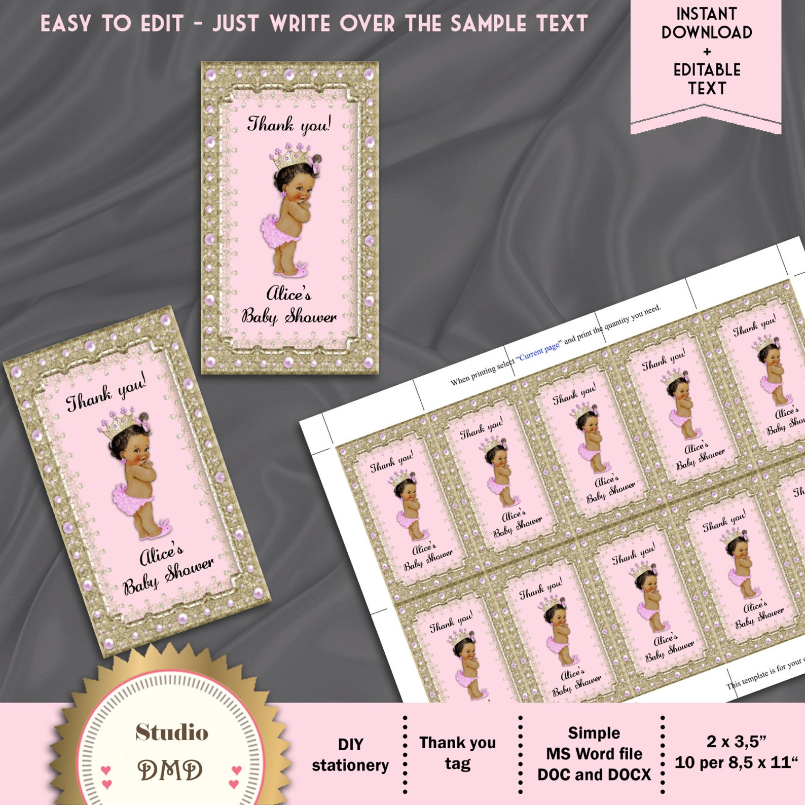 Printable Baby Shower Thank You Tags Favor Tags Princess - Etsy