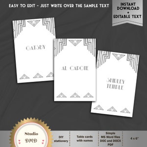 Printable Table Cards Template With the Names Art Deco Great - Etsy