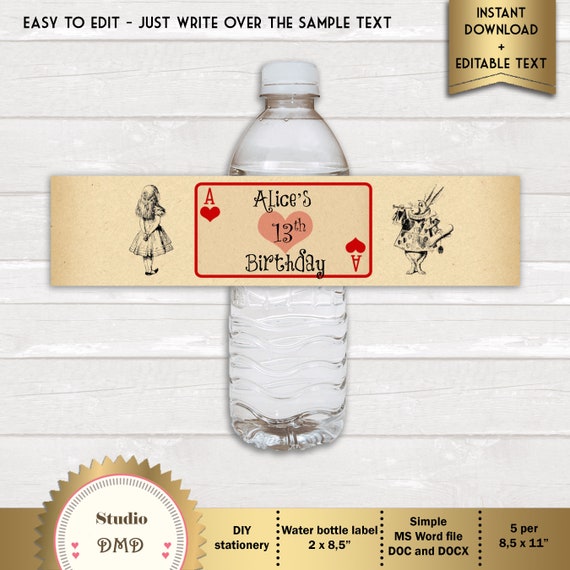 Alice in Wonderland Water Bottle Label Vintage Playing Card - Etsy