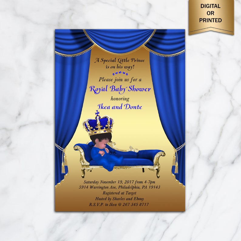 Prince Boy or girl Shower Invitation, Minor Prince, Royal Little one Boy Invitation, African American, Royal Blue, Gold - Published Or Electronic document graphic regarding Free Printable Prince Baby Shower Invitations referred to as Prince Boy or girl Shower Invitation, Very little Prince, Royal Little one Boy Invitation, African American, Royal Blue, Gold - Released Or Electronic report