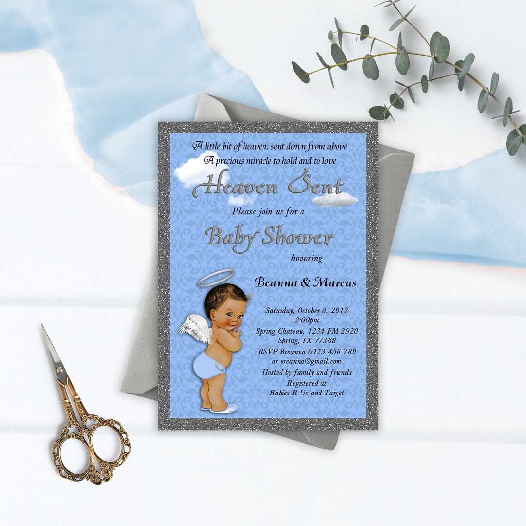 Heaven Sent Baby Shower Invitation, Sent From Heaven, Little Angel ...