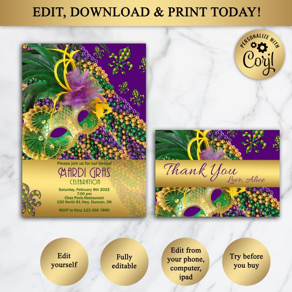 Mardi Gras Thank You Cards - Etsy