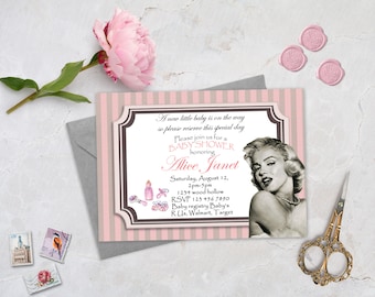 Vintage Hollywood Baby Shower Invitation, Baby Girl, Girl Baby Shower Invitation, Old Hollywood Shower - Printable Or Printed, WB25