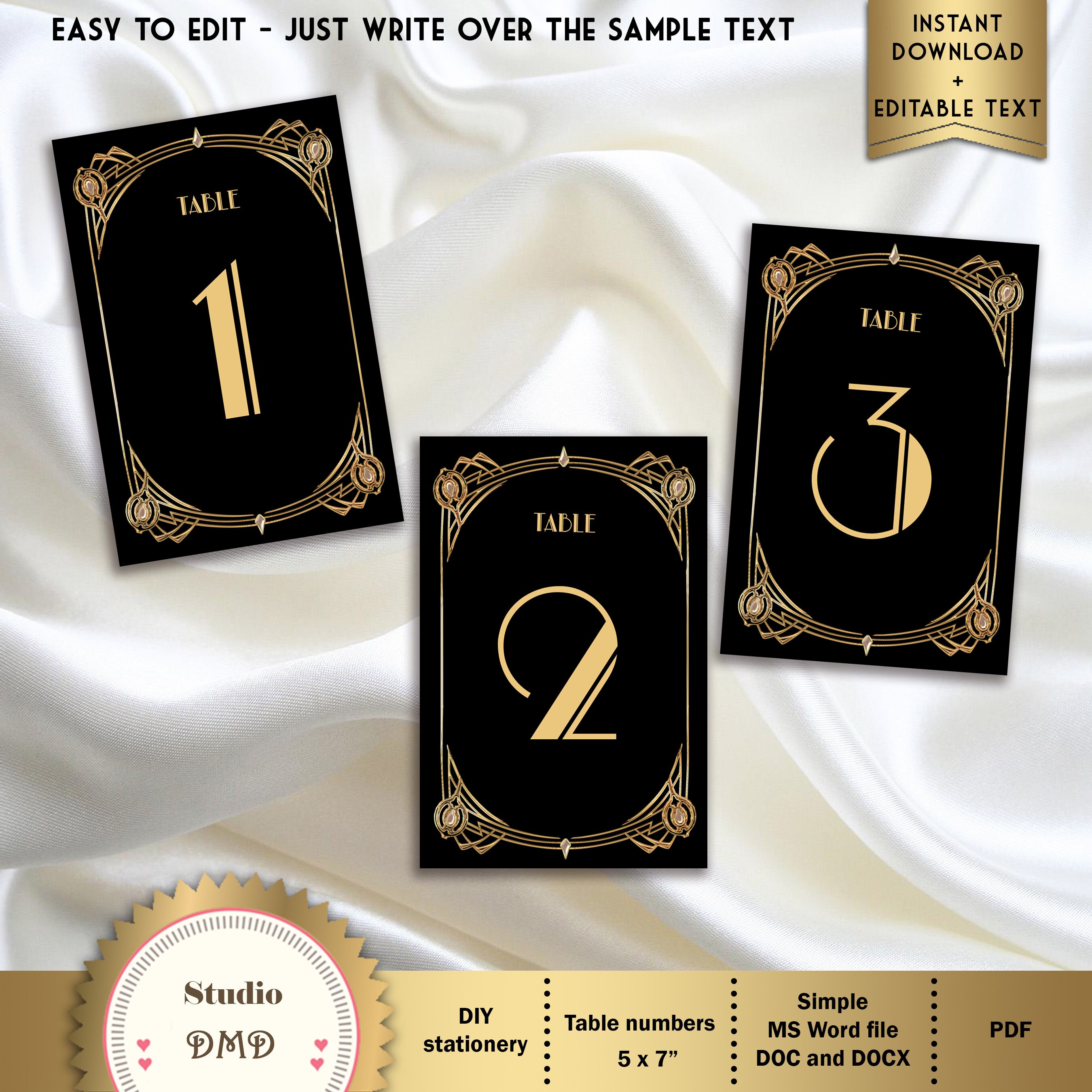 Printable Table Cards Template With the Names Art Deco Great Etsy