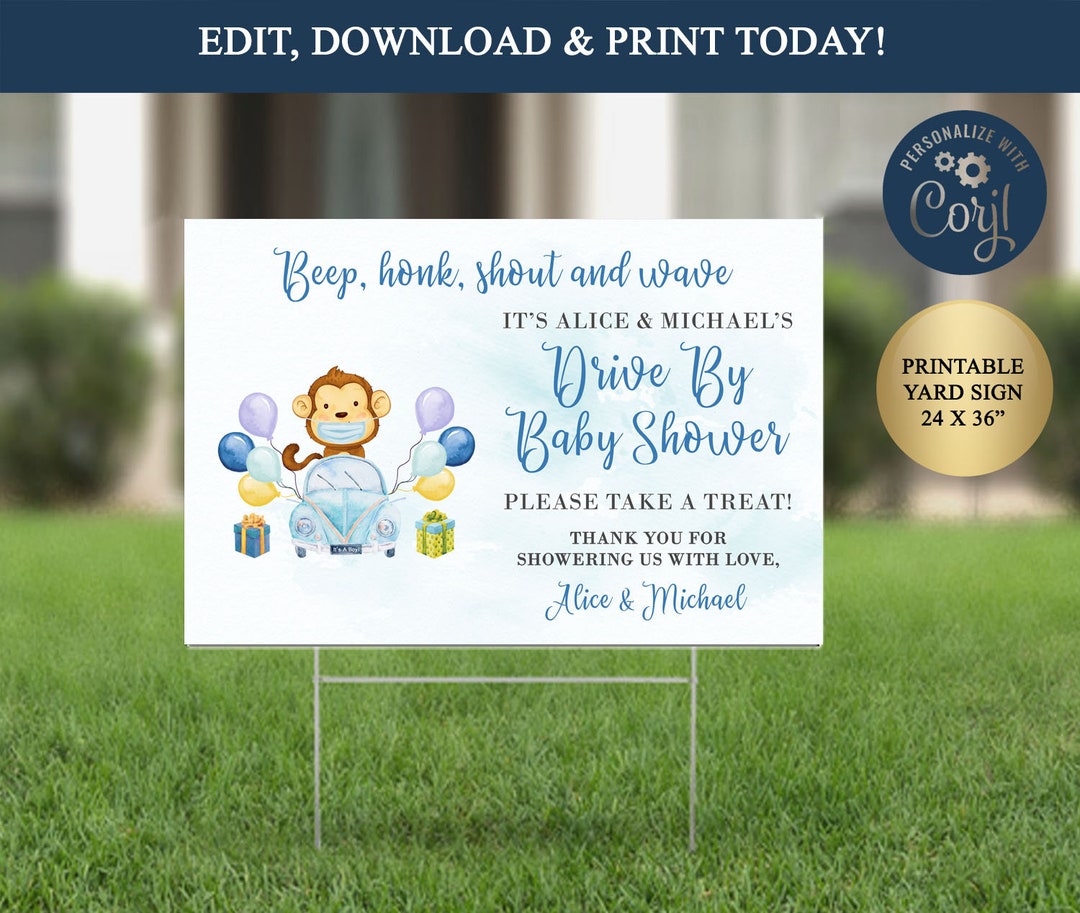 Editable Drive by Baby Shower Yard Signs Safari Animals Baby Etsy