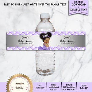Printable Girl Baby Shower Water Bottle Labels Purple Silver - Etsy