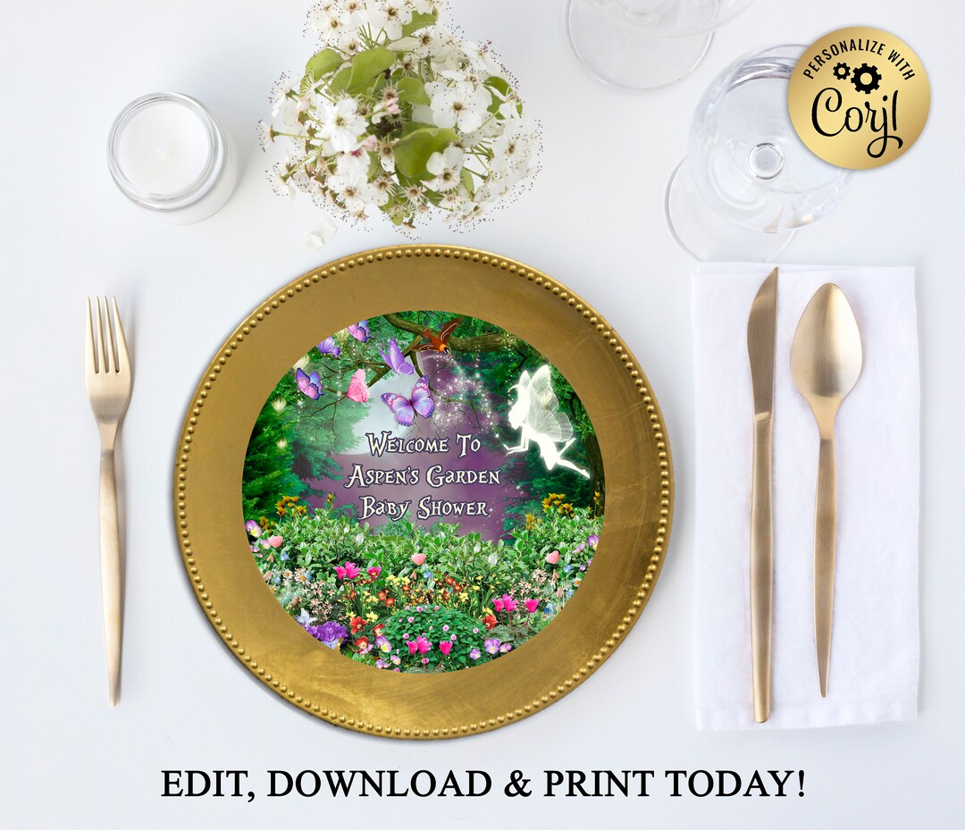 Printable Charger Plate Insert or Centerpiece, Enchanted Garden