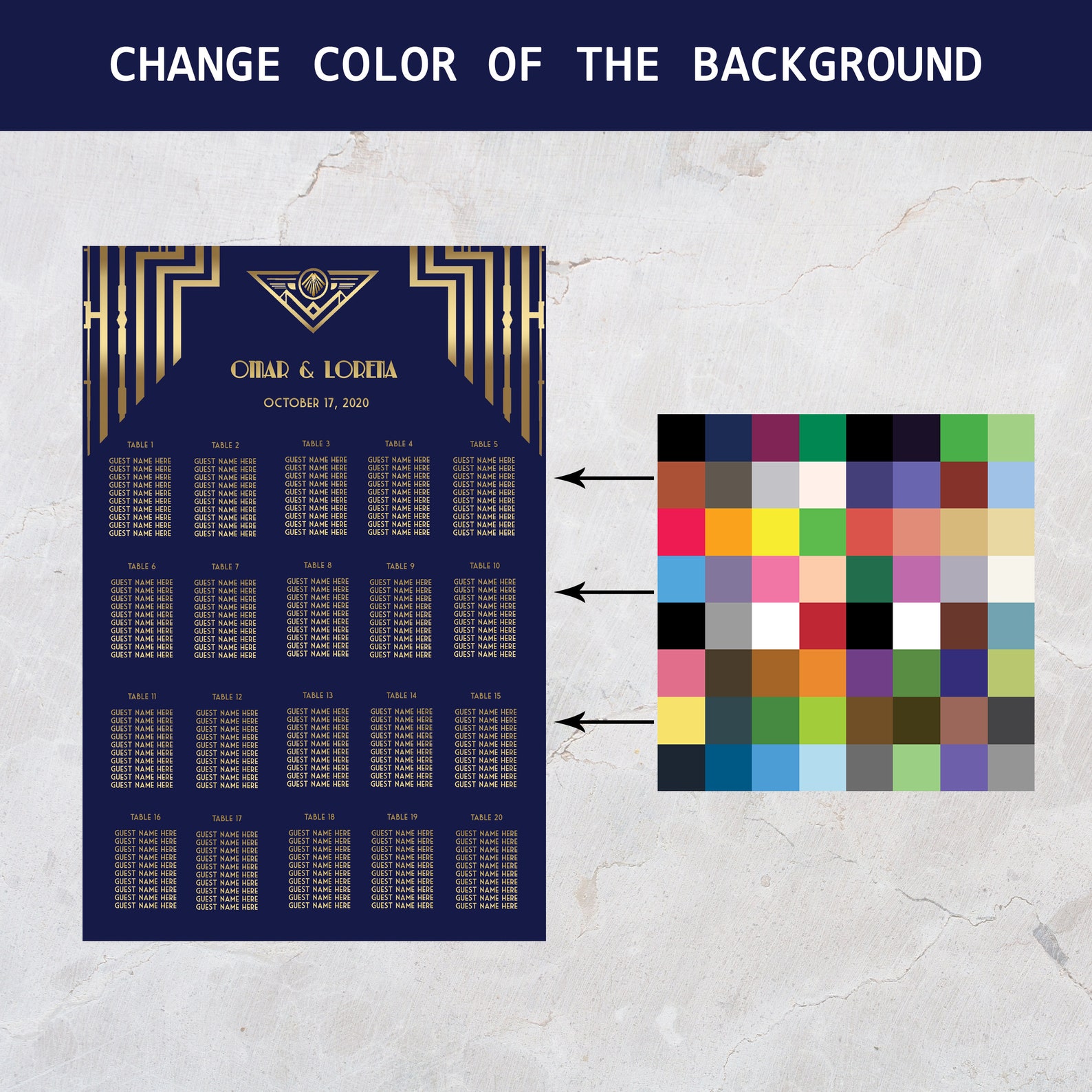 Printable Wedding Seating Chart 24 X 36 Art Deco Great Etsy