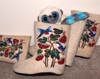 Custom Made Hand-Painted Felted Boots, Personalized Children Boots, Kids Shoes, Kids Winter Boots