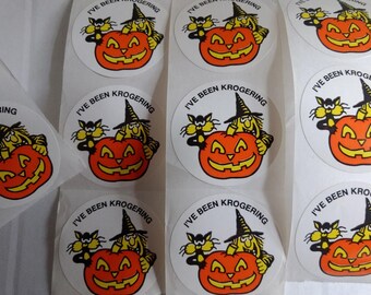 vintage ive been krogering krogers halloween sticker lot advertising collectible htf witch black cat pumpkin promo