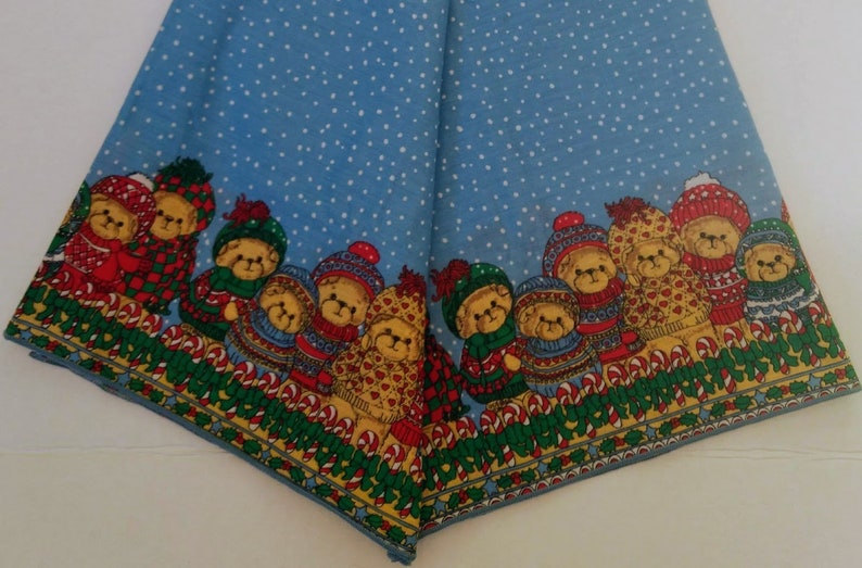 Vintage Lucy Rigg Christmas Tablecloth Teddy Bear Book Cookies Candy Canes Snow Lot Rectangular Decor
